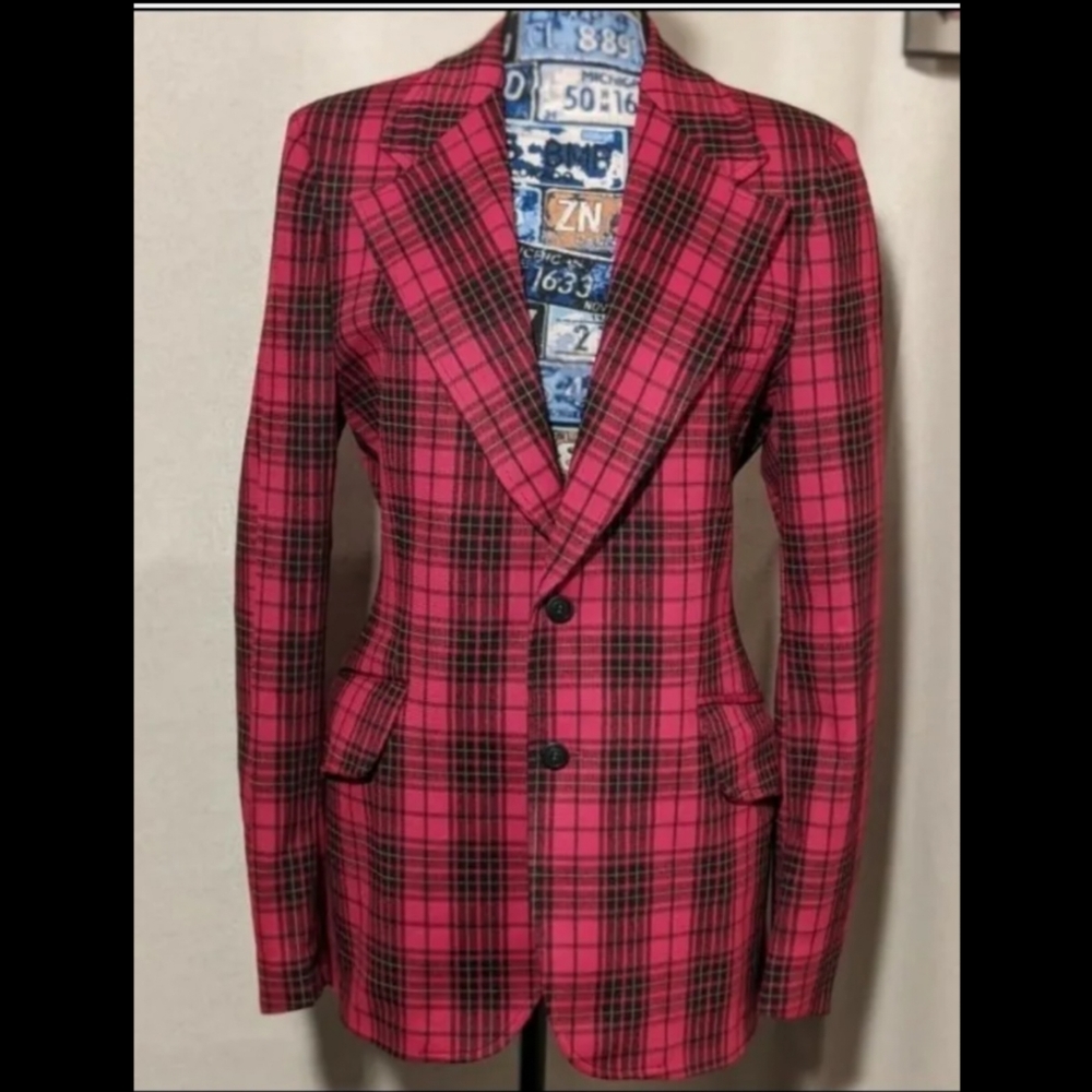 Vintage MR. CHIPS Double Vented Plaid Blazer Stylish Jacket Coat